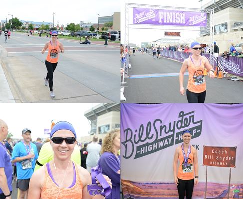 Beth running the Bill Snyder Highway half - Mechanized Design